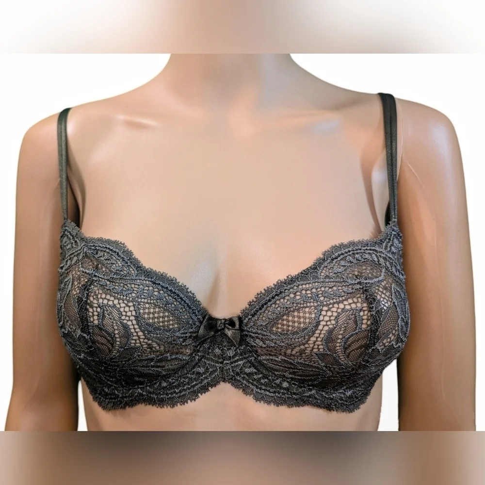 NWOT Simone Perele 12E330 Eden Lace Demi Cup Bra Army Green 34B - Picture 1 of 7